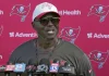 ampa Bay Buccaneers head coach Todd Bowles speaks to the media after practice at NFL football minicamp Thursday, June 12, 2025, in Tampa, Fla. (AP Photo/Chris O’Meara)