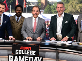The College Football playoff PITT NOTRE DAME TEXAS SOUTH FLORIDA NAVY AND GEORGIA-Nick Saban on ESPN’s College GameDay, embracing his post-coaching chapter with insight and authority.
